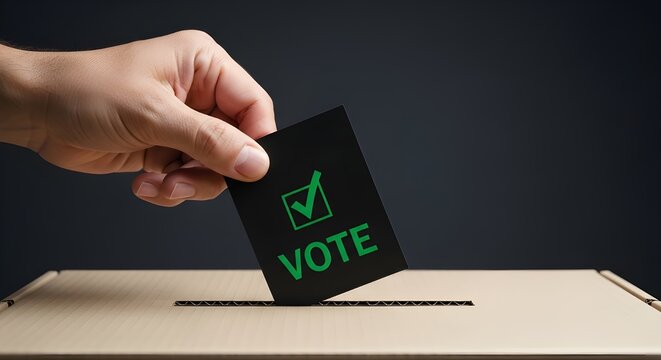 Hand casting vote in ballot box, election concept, democratic process, political choice, civic duty, voting symbol