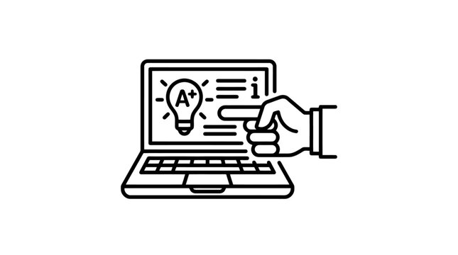 Laptop screen displaying an A plus grade and lightbulb icon for education