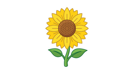 Obraz premium Bright Yellow Sunflower with Green Leaves Illustration