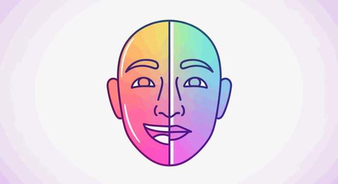 Split Face Rainbow Colors Mood Emotion Concept - AI Generated