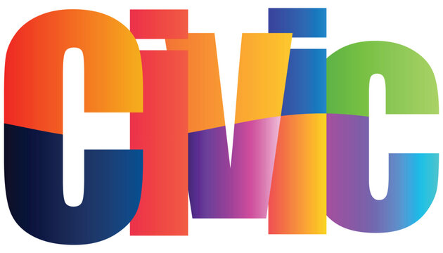 Colorful stylized civic letters forming acronym with vibrant gradient blocks design