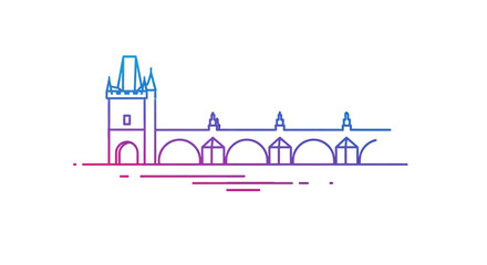 Fototapeta premium Prague Old Town Bridge Tower, Iconic Landmark, Minimalist Line Art, Gradient Colors