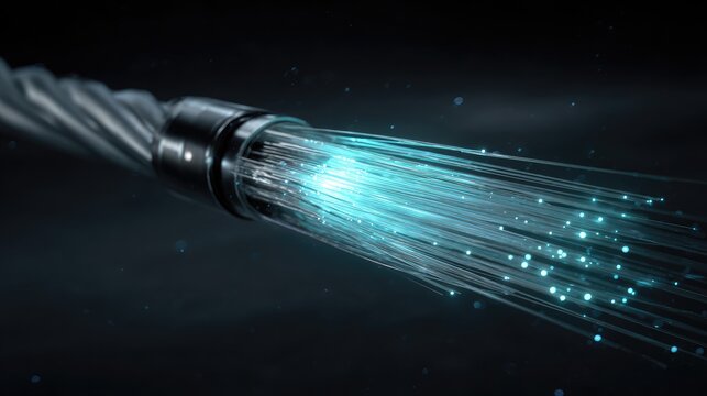 Glowing optical fibers emanating from a cable end