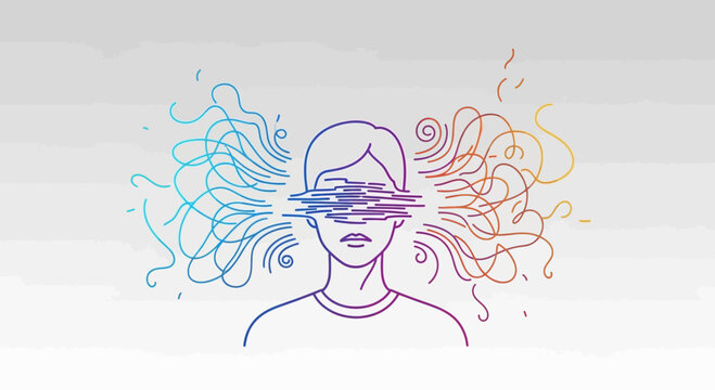 Abstract illustration of a person with fragmented mind, split personality, mental health, anxiety, stress