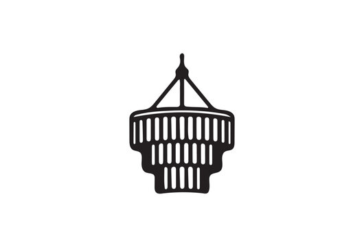 Black hanging lantern icon, vector light fixture, decorative lamp symbol, illustration