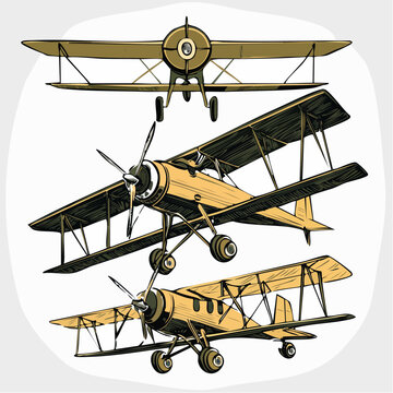 Vintage Biplanes Collection: Classic Aircraft Designs from Different Angles.