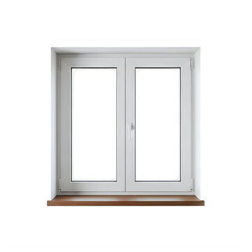 Modern double door window with wooden sill