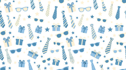 Obraz premium Blue celebration pattern featuring party hats, balloons, ribbons and confetti for festive design and seamless decoration.
