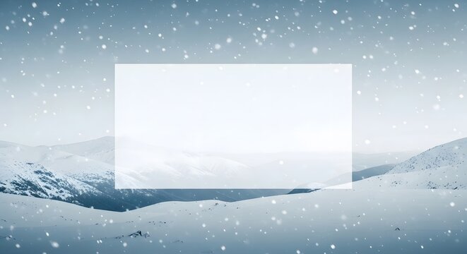 Snowy mountain landscape with a blank white rectangle for a youtube outro background