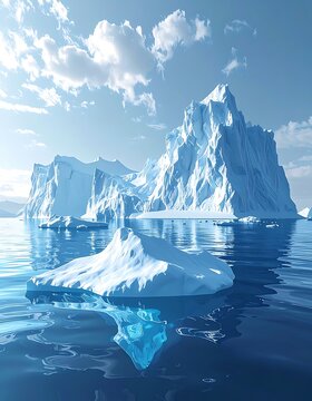 Calming Arctic seascape with floating icebergs