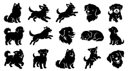 Naklejka premium Pets Animals: Diverse Dog and Puppy Silhouette Collection for Canine Graphics and Designs