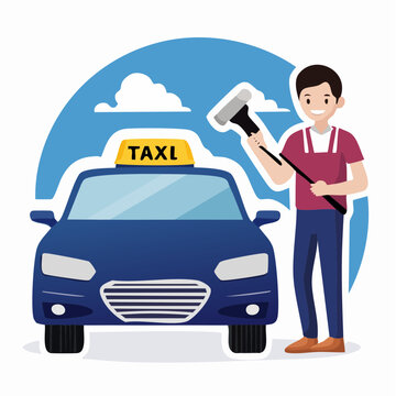Taxi Driver Cleaning Car Window
