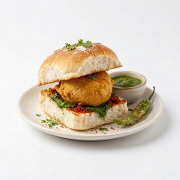 Delicious Indian street food vada pav.