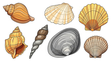 Collection of various seashells and marine mollusk shells. © Brengkel