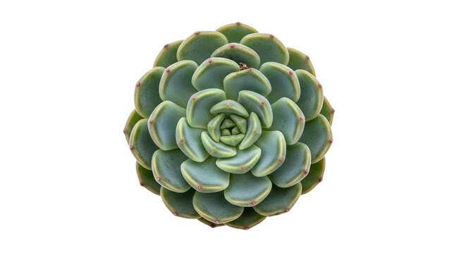 A close-up view of a green succulent plant with rosette-shaped leaves on transparent background