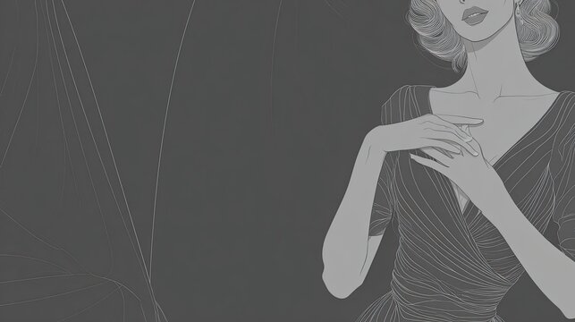 Stylized depiction of a woman's upper body in a monochromatic artistic illustration