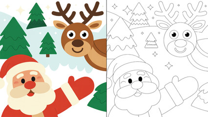 Santa claus with reindeer holiday illustration © adobe stock 