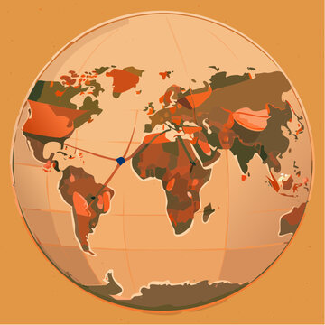 Stylized World Map with Time Zone Lines and Clock Hands.
