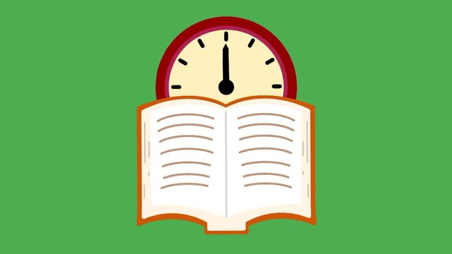 Reading time icon with book and clock in colorful simple style
