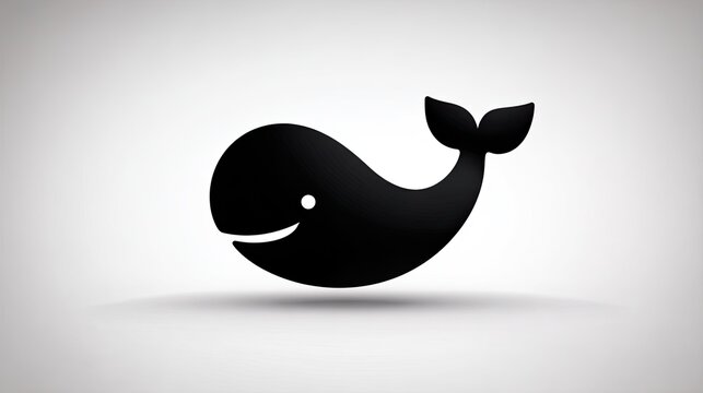 Stylized depiction of a happy cetacean shape with glossy black silhouette against a light background.