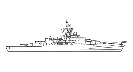 Fototapeta premium Modern Warship Blueprint Outline - Military Naval Vessel Illustration