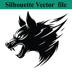 Obraz premium Fierce wolf head silhouette vector graphic illustration with sharp teeth and pointed ears
