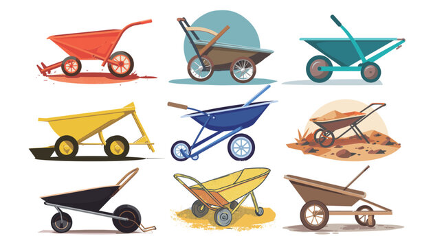 Wheelbarrow vector illustration in clean shapes no gradients minimal style, simple construction and gardening tool concept featuring modern flat design and utility equipment symbol