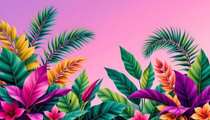 Fototapeta premium Vibrant Tropical Foliage Against Sunset Gradient