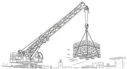 Construction Crane Lifting Heavy Load Industrial Site. © ardi