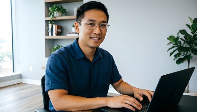 Pria Bekerja di Laptop di Ruang Kerja Modern