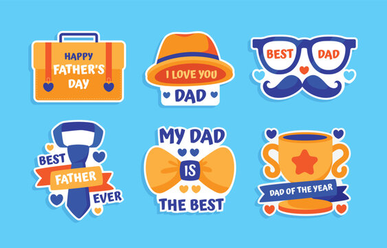 Father s day themed sticker set with text and illustrations colorful vector graphics high quality