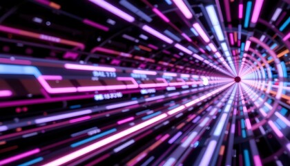 Obraz premium Vibrant Neon Light Trails Over Futuristic Abstract