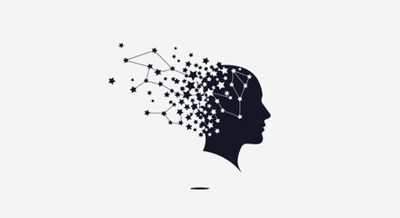 Silhouette of a human head dissolving into a constellation of stars and lines © ca