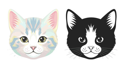 Colorful cartoon cat faces side by side. © roina