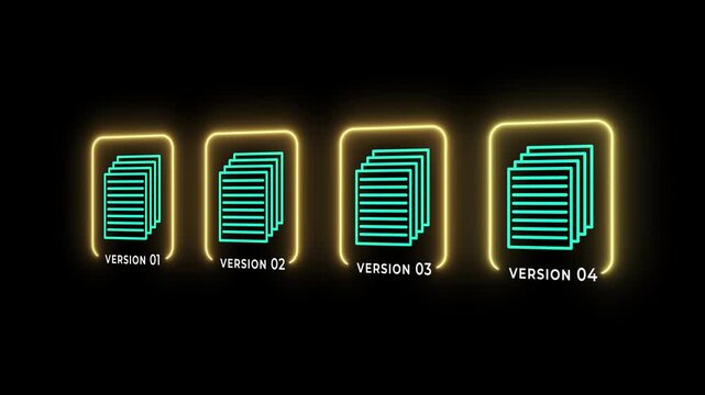 Document version control concept on the black background. Revision history and change tracking. Motion graphics of online document controlling. 