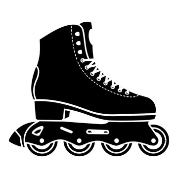 Black silhouette of an inline skate with laces and four wheels