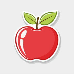 Fototapeta premium Stylized Red Apple with Green Leaves Icon