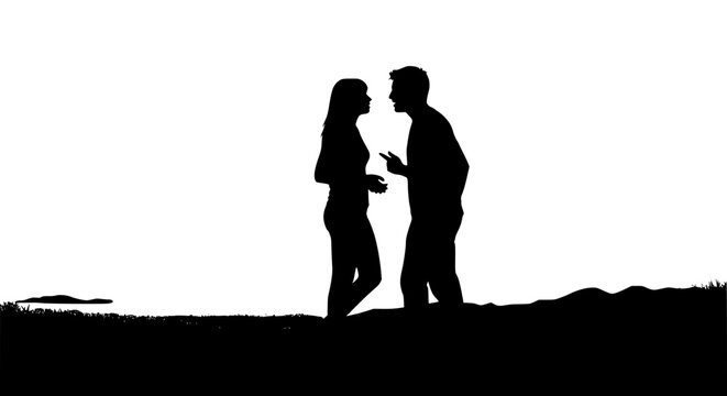 Silhouette of a Couple Having a Heated Argument or Disagreement Outdoors