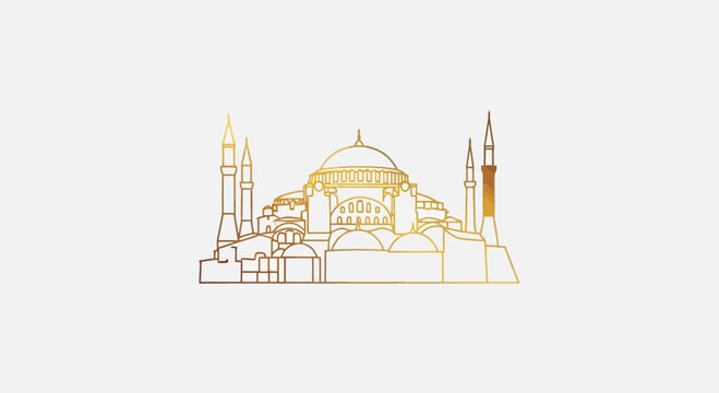 Golden Outline of Hagia Sophia Mosque, Istanbul - Minimalist Architectural Landmark