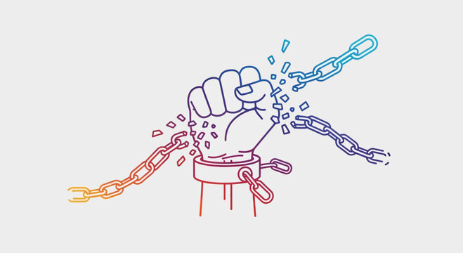 Fist breaking chains, symbol of freedom, liberation, and overcoming obstacles