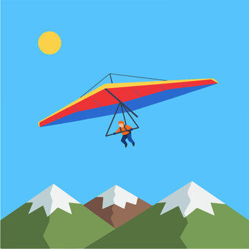 A person hang gliding in the air with a colorful wing.