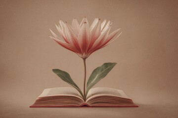 Fototapeta premium A delicate flower blooms from the pages of an open book