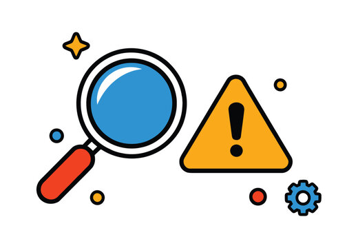 Problem analysis process identifying root causes with magnifying glass connected to system elements vector illustration