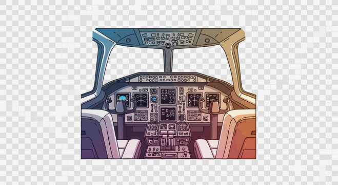 Pixel Art Airplane Cockpit Interior with Pilot Seats and Control Panel