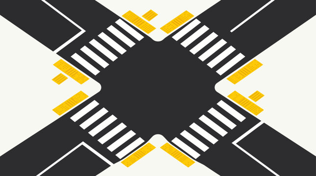 4-Way Road Intersection with Crosswalks Vector