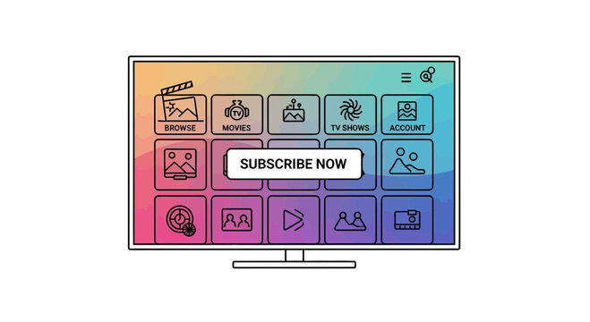 Online streaming service interface on TV screen with subscription button