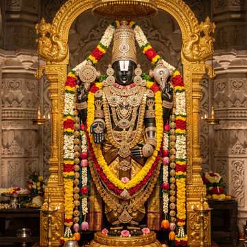 Ornate Statue of Lord Venkateswara Balaji in a Traditional Hindu Temple