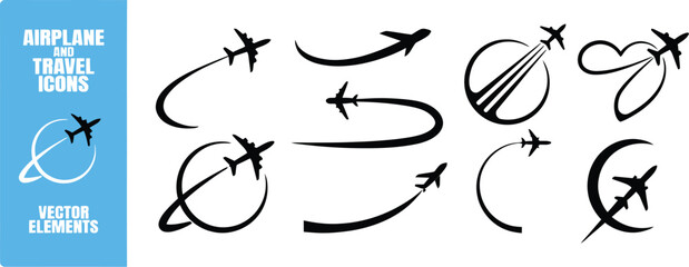 Flying up airplane icons. Aircraft icon vector set. airplane illustration sign collection. plane symbol or logo. airplane flight tickets air fly travel takeoff silhouette element. Airplane icon.  © Abdul Rehman
