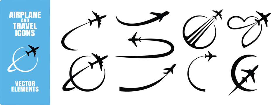 Flying up airplane icons. Aircraft icon vector set. airplane illustration sign collection. plane symbol or logo. airplane flight tickets air fly travel takeoff silhouette element. Airplane icon. 