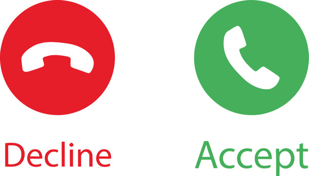 Accept or decline decision: green and red phone icons for call management options. Phone Call Accept and Decline Buttons &ndash; Green and Red Yes/No Icon Set for Call, Answer, and Hang Up UI in Web. 